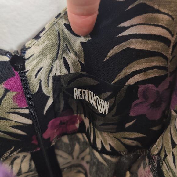 Reformation Beliz Dress Size 8 Purple Black Lanai Floral Print Linen Mini Beach - Picture 6 of 9